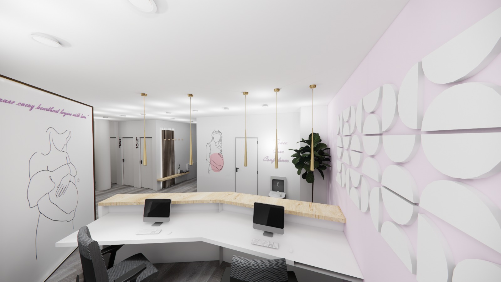 Heller Empfangsbereich Gynäkologie Praxis Duisburg mit freundlichem Ambiente